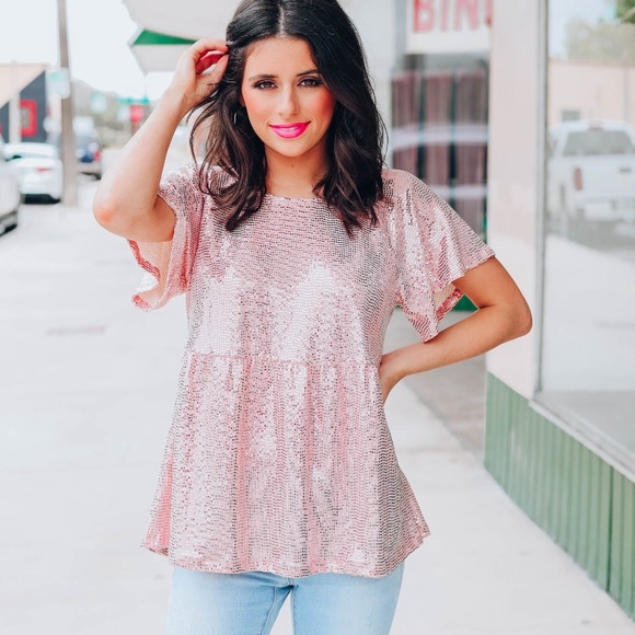 NWT Blush Sequin Babydoll Top Sz Small - Picture 1 of 4
